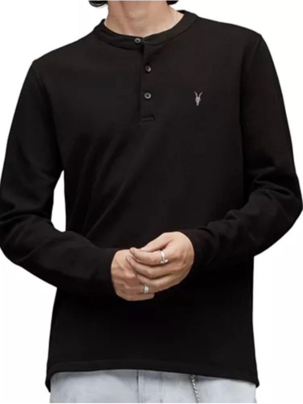 AllSaints Black Long Sleeve Henley | Men’s Medium